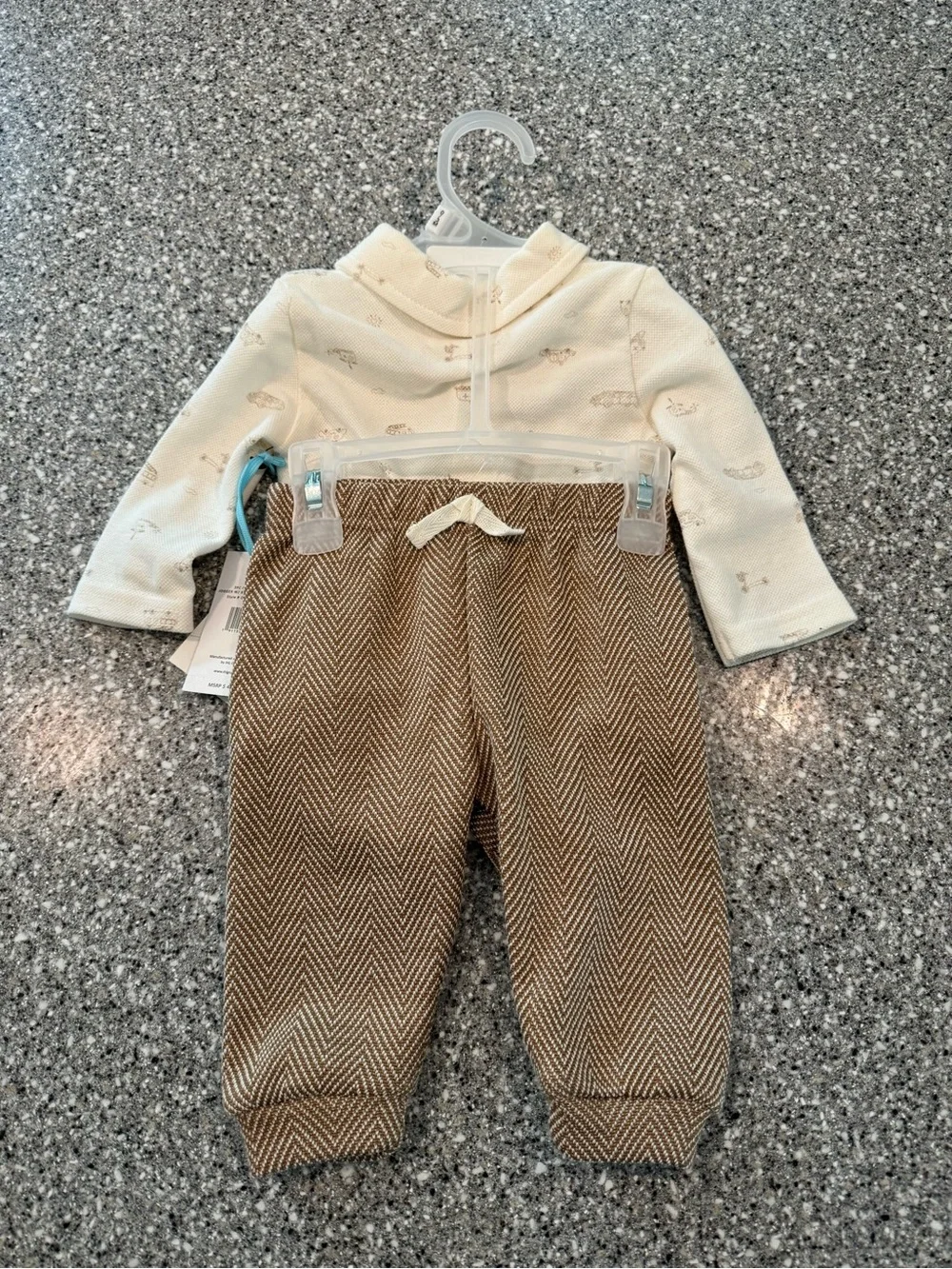 Jason Wu Cream Bodysuit with Brown Herringbone Pants & Bow